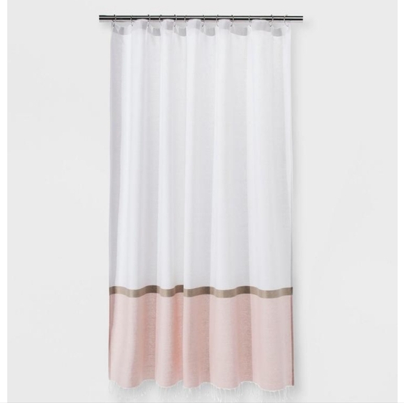 Project 62 Target Colorblock Light Gold Blush Pink Fringe Shower Curtain - Picture 1 of 10